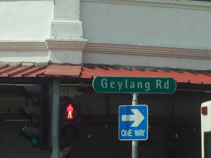标有 Geylang Road 字样的公共道路指示牌